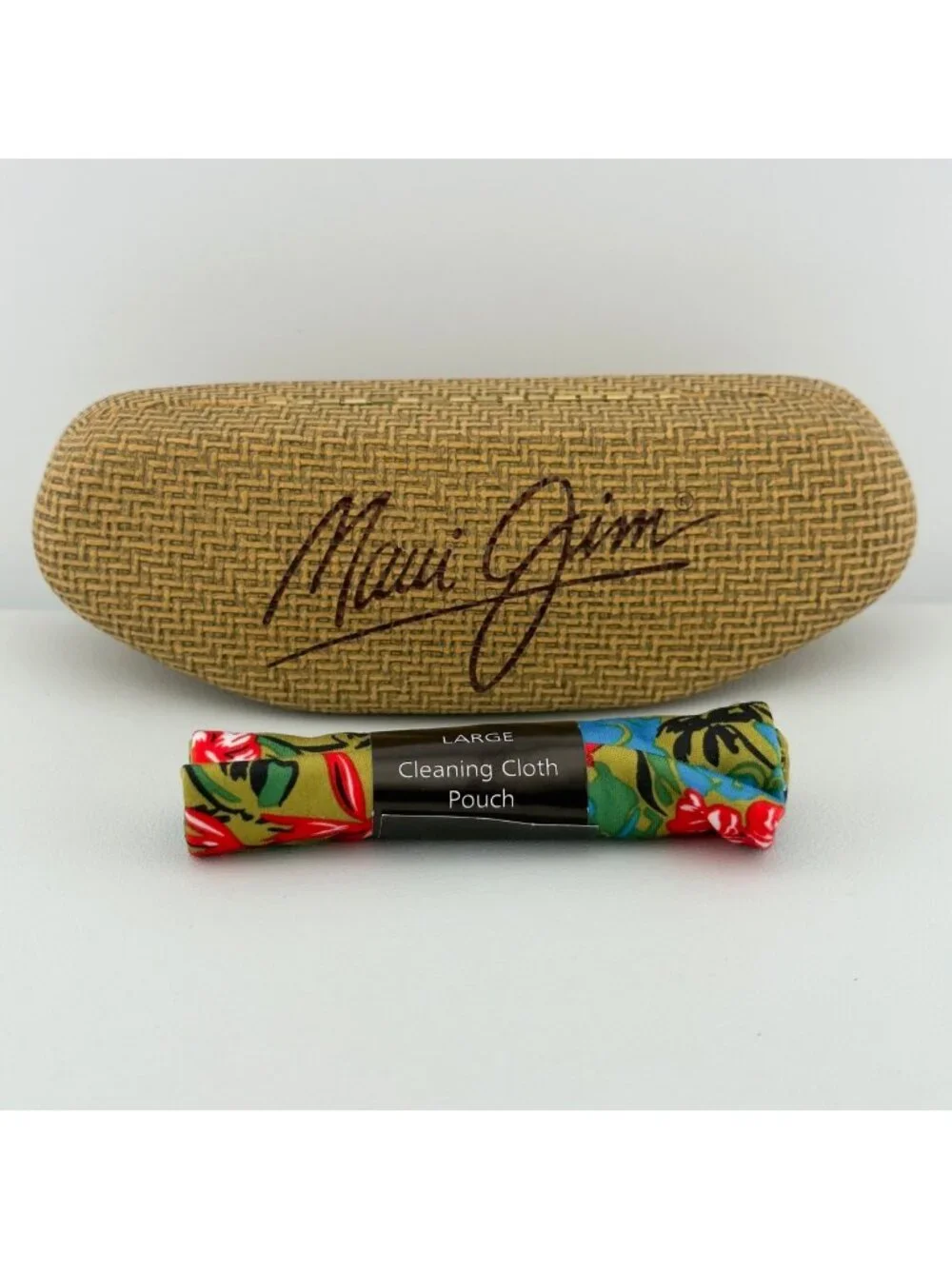 Maui Jim Sunglasses Small Clam Shell Hard Case Basket Weave with Cleaning Cloth